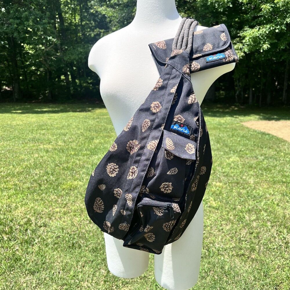 Kavu Pack Bag Rope Sling Wallet Pinecones Print  RARE Crossbody Set